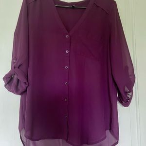 Plum Semi-sheer Button-down Blouse
